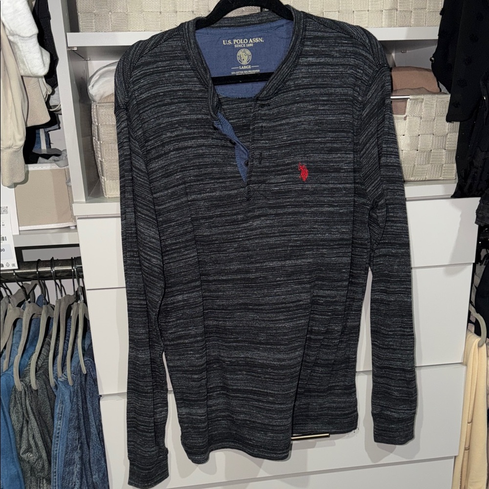 U.S. Polo Assn. Men's Gray Long Sleeve Shirt with Red Logo